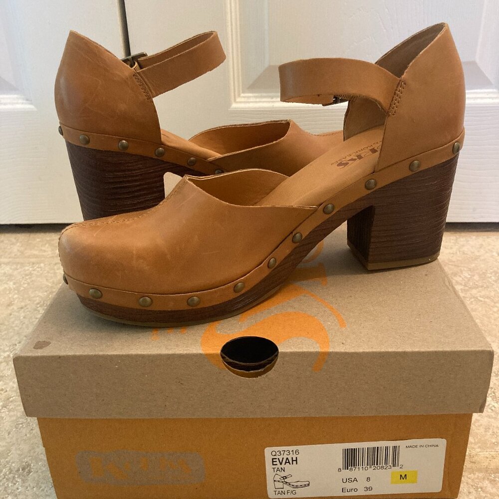 Kork-Ease Evah Studded Tan Leather strap Clogs- Size 8